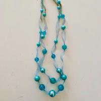 Collana Elegante Nastro Organza E Perle Acqua