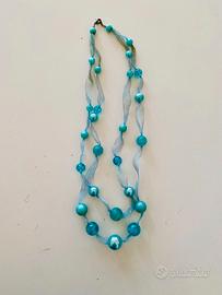 Collana Elegante Nastro Organza E Perle Acqua