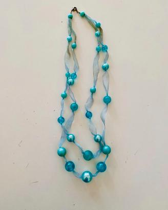 Collana Elegante Nastro Organza E Perle Acqua