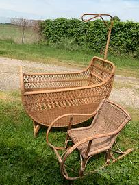 Culla e piccola sedia a dondolo vintage
