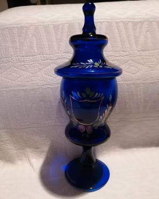 vaso vintage vetro/cristallo veneziano blu 