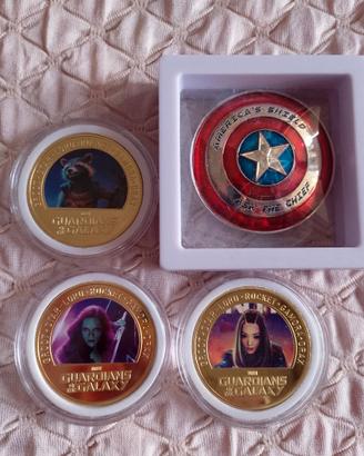 Monete Guardiani Galassia e scudo Capitan America