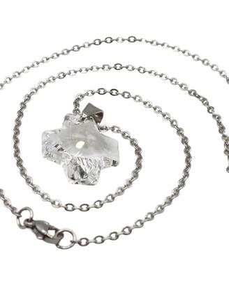 Collana in acciaio e croce in cristallo Swarovski