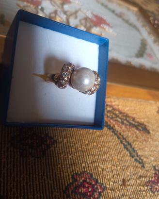 Anello donna  vintage perla e strass