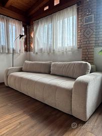 Divano letto 3 posti tessuto beige