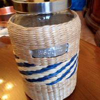 Barattolo Biscotti Vetro e Vimini Beige/Blu
