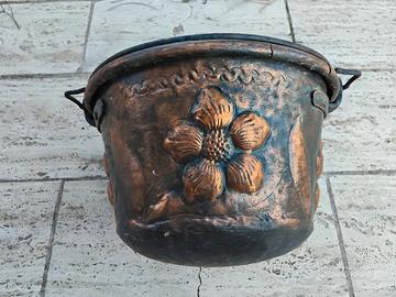 Pentolone in rame decorato vintage 