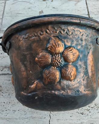 Pentolone in rame decorato vintage 
