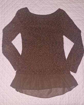 Blusa elegante marrone con balza in velo