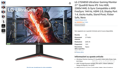 LG 27GN850 UltraGear Gaming Monitor 27 QuadHD Nano