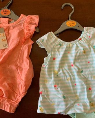 BODY BAMBINA PRIMARK BABY 0-1 MESE e 3-6 MESI NUOV