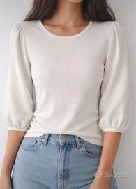 Maglia basic bianca in tessuto a micro costine