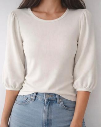 Maglia basic bianca in tessuto a micro costine