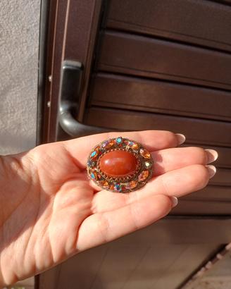 Spilla vintage Cecoslovacca in filigrana di ottone