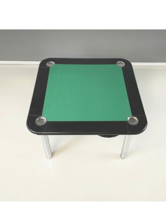 Tavolo da gioco acciaio e pelle nera