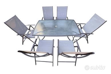 Set da giardino tavolo e 6 sedie pieghevoli
