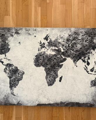 Tela quadro con mappamondo grigio e nero