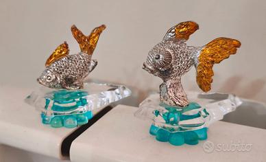 Coppia statuine Pesciolini in vetro e metallo