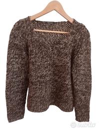 Maglione marrone corto in alpaca e lana donna . M