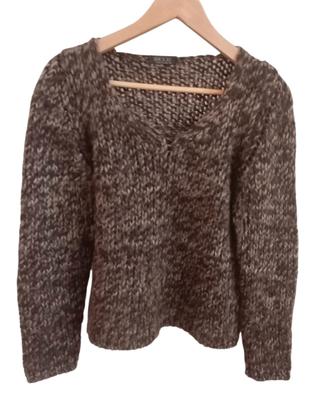 Maglione marrone corto in alpaca e lana donna . M