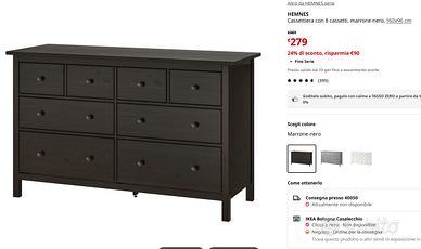 HEMNES Cassettiera con 8 cassetti, marrone-nero
