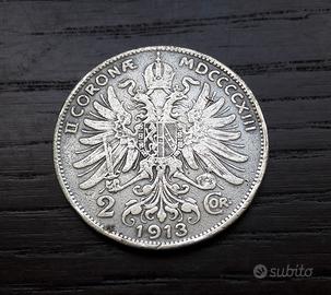 ARGENTO _ moneta da 2 corone AUSTRIA 1913