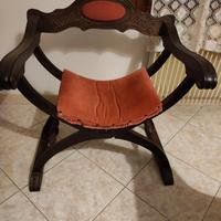 Poltrona sedia savonarola legno velluto rosso