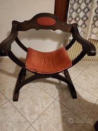 Poltrona sedia savonarola legno velluto rosso