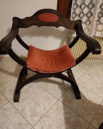 Poltrona sedia savonarola legno velluto rosso