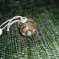 Anello tibetano argento corallo turchese 