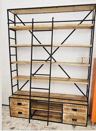 Libreria industriale legno e ferro 240 cm