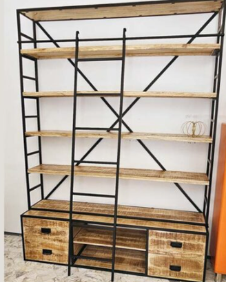 Libreria industriale legno e ferro 240 cm