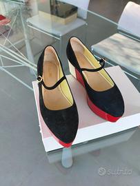 Scarpe Pollini camoscio nero rosso panna n. 37,5