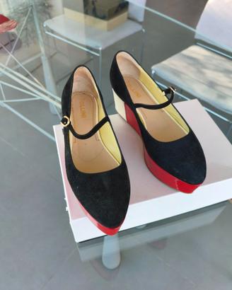 Scarpe Pollini camoscio nero rosso panna n. 37,5