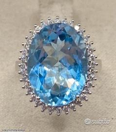 ANELLO ORO 18kt. DIAMANTI E TOPAZIO AZZURRO