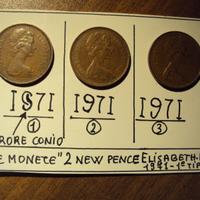 Tre monete"2 New Pence Elisabeth II,1971-1°tipo.