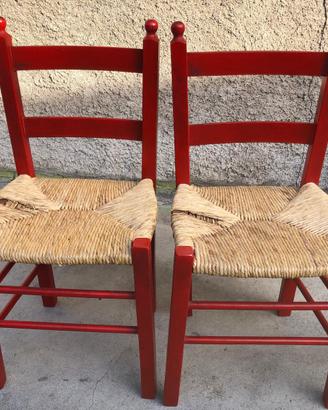 Sedia paesana in legno rossa