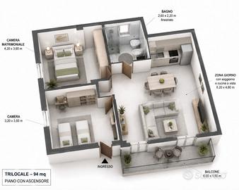 Trilocale con posto auto e balcone a Gavirate