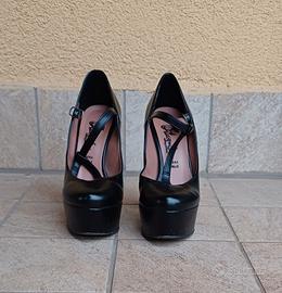 Tacchi neri con plateau Ottocento vera pelle n'37