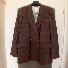 Elegante giacca donna doppiopetto quadri marrone