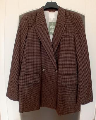 Elegante giacca donna doppiopetto quadri marrone