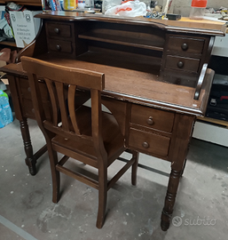 Scrittoio scrivania in legno massello con cassetti