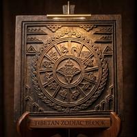 Antica Matrice Tibetana in Legno - Zodiaco e Mantr