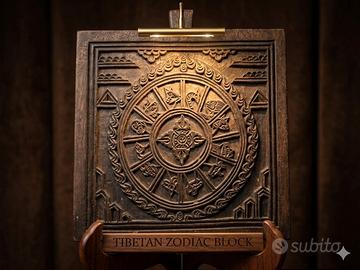Antica Matrice Tibetana in Legno - Zodiaco e Mantr
