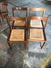 4 Sedie legno e paglia