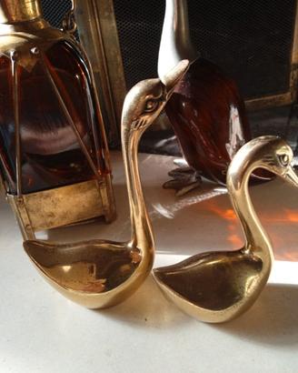 Coppia di cigni vintage in ottone