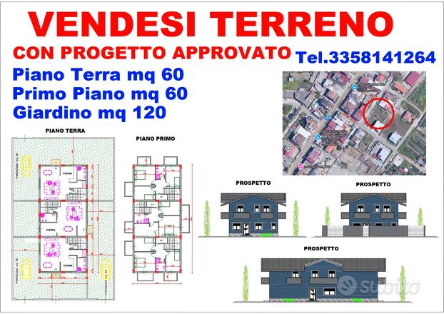 Terreno Mq 570 o 3 Rustici Mq 120 coperti e 120