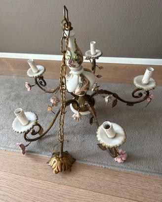 Lampadario vintage floreale shabby chic 5 luci