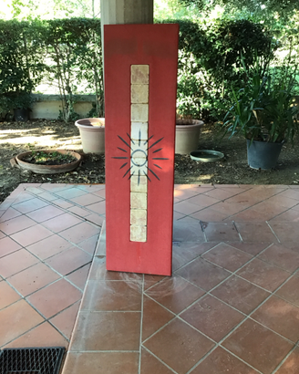 Pannello quadro decorativo rosso con inserti in ri