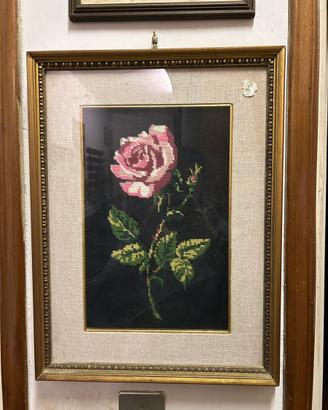 QUADRO RICAMO MEZZO PUNTO - ROSA